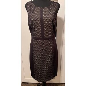 ALEXA B Black & Beige Midi Pencil Dress Slimming Visual Effect Size 12 Lined